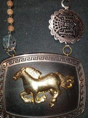 Gina Gold Horse Pendant Necklace - Black & Gold Equestrian Statement